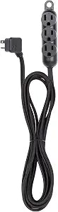 Globe Electric 22785 Designer Series 12ft Fabric Extension Cord, 3 Grounded Outlets, Right Angle Plug, 125-Volts, Integrated Hanging Hook, Black Finish