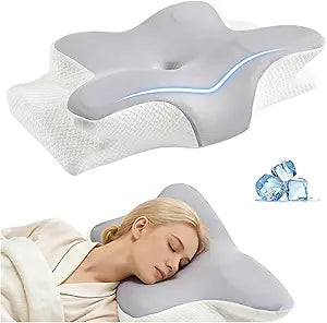 Ergo Cervical Neck Pillow for Deep Sleep Ergonomic Neck Pain Relief Pillow, Orthopedic Contour Memory Foam Support, Odorless, Cooling Breathable Pillowcase, Promotes a Healthy Sleep Position