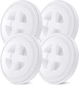 4 Pieces 5 Gallon Leak-Proof Bucket Lid Food Grade Plastic Storage Buckets Screw Seal Lids Screw Pail Lid Pet Food Storage Chicken Feeders Paint Storage Compatible with Gamma,White