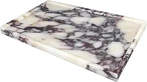 YMXYJM 100% Real Luxury Natural Marble Vanity Tray Genuine Calacatta Viola Marble Stone Storage Trays for Home Decor Bathroom Vanity Dresser Kitchen, Non-Resin/Non-Ceramic, 11.7" x 7.8"