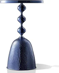 Homes: Inside + Out Halric Modern 25" Tall Round End Table with Decorated Tabletop and Iron Metal Base, Accent Furniture, Elegant Pedestal Stand for Living Room, Home Office, Chrome Blue