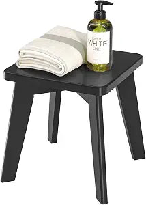 Small Step Stool for Kids, Black Wooden Foot Rest for Shaving Legs, 10" High Non Slip Short Stool for Bathroom, Bedroom, Kitchen