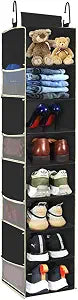 Large-Sized Hanging Shoe Organizer 8-Shelf, Hanging Closet Organizer with 8 Side Pockets, Wider Hanging Shelves for Storage Shoes Clothes 9" W 11.8" D 48" H, Black.