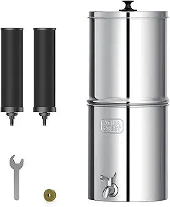 AQUA CREST TN-A Gravity Water Filter System, NSF/ANSI 42&372 Certified Black Carbon Filters, Reduce Lead and Chlorine, Stainless Steel Water System for Home, Camping, Emergencies, 2.25G