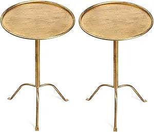 SHOHAYTO 2 Pcs Small Bronze Pedestal Side Table 21.25" Tall Metal Martini Table for Bedroom, Living Room, or Office Round Accent Cocktail End Table