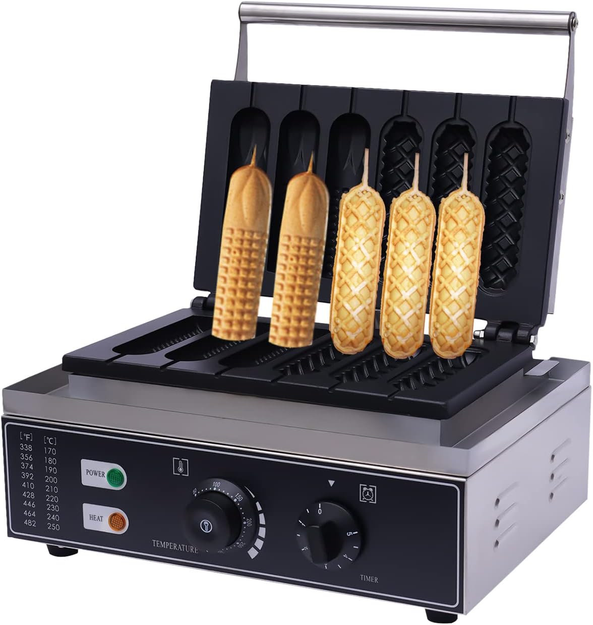 Commercial corndog maker machine, 2-Shape Electric Waffle Maker, Crispy Muffin Machine, Nonstick, 1500W, for Bakeries, Restaurants, Kiosks, Canteens
