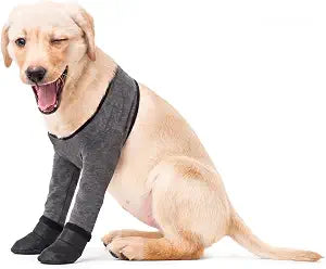 2-in-1 Anti Lick Dog Leg Sleeve & Paw Protectors, Waterproof Non-Slip Dog Boots for Injured Paws, Pet Revovery Sleeve for Front Legs Protect Wounds & Aids Post-Surgery, Grey M