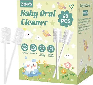 60-Pack Baby Tongue Cleaner Gauze��� Gentle Newborn Oral Care, Disposable Toddler Tooth Brush for 0-24 Months Tooth Mouth Gum Clean (Square Style)