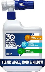 30 SECONDS Outdoor Cleaner & Winterizer - Spray in Fall, Works all Winter Long to Prevent Mold, Moss, Algae Stains from forming - No scrubbing required, 64 Fl Oz Hose End Spray