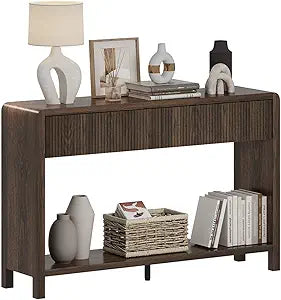 FATORRI Console Sofa Table with 2 Drawers, Wood Couch Table Behind Sofa, Farmhouse Entryway Tables for Hallway Storage (47.2 inch, Dark Walnut)
