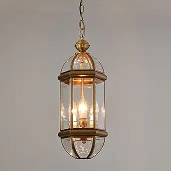 Milaii Copper Brass Outdoor Pendant Light, 16.5" H Exterior Hanging Light Fixture Waterproof Outdoor Lantern Porch Lighting for Patio Entryway Kitchen