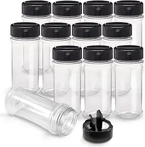 Plastic Spice Jars Bottle Containers with Black Cap, 5.5Oz, 12 Pack