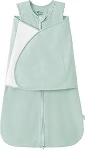 PATPAT Cotton Swaddle for Newborns, Soft Baby Wearable Blanket, Quiet Hook & Loop Closure, Easy Transition Design, 2-Way Zipper for Easy Diaper Changes, 0.5 TOG, Sage Green, 3-6 Months