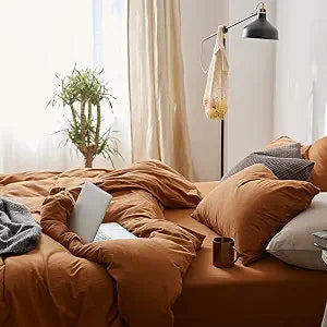 Omelas Burnt Orange Duvet Cover Queen Size Rust Terracotta Fall Bedding Set