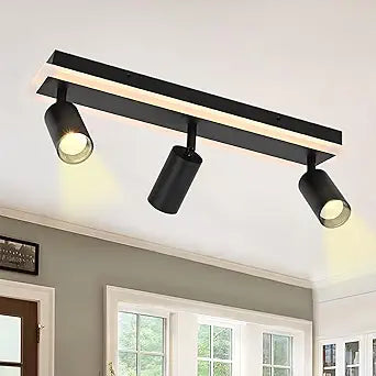 3-Light Track Lighting Fixture Ceiling, Modern LED Adjustable Ceiling Spotlights for Ceiling or Wall Mount, 3000K Kitchen Ceiling Light for Living Room Bedroom Dining Room Hallway Black