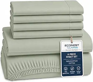 Luxury Egyptian Cotton Queen Size Sheet Set - 1000 Thread Count 6 Piece Queen Sheets with 4 Pillowcases, Soft, Cooling Sateen Weave Bed Sheets - Fits Upto 16 Deep Pocket - SAGE