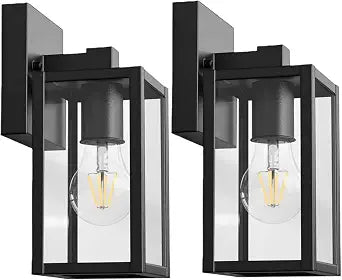 2 Pack Outdoor Wall Lights Fixtures, Exterior Waterproof Wall Lanterns, Porch Sconces Wall Mounted Lighting with E26 Sockets & Glass Shades, Modern Matte Outside Lights for House Front Door