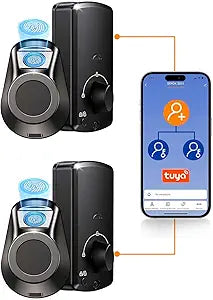 SEPOX 2PC Set Smart Deadbolt Lock - 5-in-1 Keyless Entry (Fingerprint, Bluetooth, WiFi, Tuya APP, Key) - Auto Lock/Unlock, Front & Bedroom Door Compatible, Lever & Knob