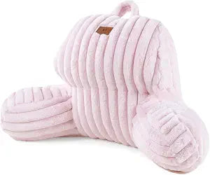 Amlie Home Faux Fur Reading Pillow with Pocket for Sitting in Bed, Kids Backrest Bed Pillow with Washable Cover for Lounging, Watching TV/Gaming/Resting/Post/Surgery/Nursing, Light Pink 17 inches