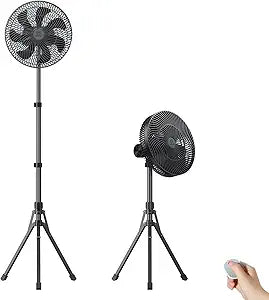 LEMOISTAR 12Γ Portable Fan 16000mAh Battery Operated Rechargeable, Auto-Oscillating Pedestal Stand Fan, Adjustable Height, Remote Control, 4 Seeds, Timer, Cordless for Travel Camping Bedroom