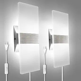 KICAAO Modern Wall Sconces Set of Two, Plug in 10W 6000K Cool White