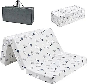 Trifold Pack and Play Mattress 38'' x 26'' x 3'', Portable Mini Crib Playpen Mattress for Baby, Soft Memory Foam Pack N Play Mattresses with Waterproof Washable Breathable Cover (White, One size)