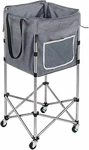 35.9" Tall Laundry Cart with Wheels, No-Bend Rolling Laundry Basket, Stable Stainless Steel Frame, Collapsible Laundry Hamper for Bathroom, Dorm & Bedroom, 600D Washable Bag Grey