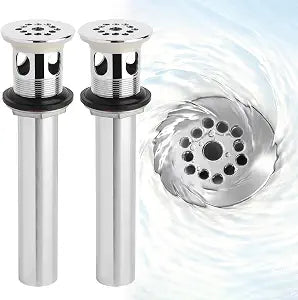 WiseWater 2 Pack Grid Bathroom Sink Drain with Overflow, 1-1/2 Inch Stainless Steel Grid Drain Strainer Assembly, CUPC Certified Replacement Kit