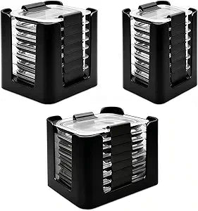 Stackable Food Container Lid Organizer, for Rubbermaid Brilliance Snap-on Lids, 3-Piece Kitchen Cabinet Storage Holds 24 Lids,Black