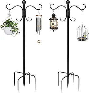 AOMGD 2 Pack 76 Inch Adjustable Double Shepherds Hooks for Outdoor Heavy Duty, Two Sided Garden Bird Feeder Pole for Hanging Plant Baskets, Solar Lights, Weddings Decor