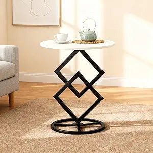 Boho Round Side Table Living Room, Luxurious Marble Desktop end Tables with Simple Aesthetic Metal Base, Modern Decor Bedside nightstand Coffee Snack Table for Bedroom Sofa Patio Balcony