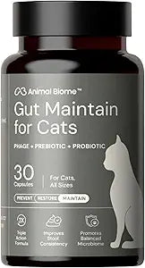 AnimalBiome NEW Probiotics for Cats with S Boulardii (30 Capsules) KittyBiome - Gut Maintain Triple-Action Phage, Prebiotics & Probiotic Cat Supplements for Digestive Health, Open for Easy Food Topper
