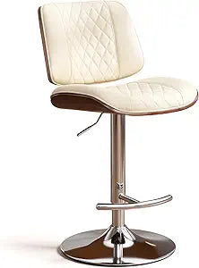 BINGTOO Modern Swivel Bar Stools Set of 1, Adjustable PU Leather Upholstered Counter Height Barstools with Backrest and Footrest for Bar, Kitchen Island, Dining Room, Beige
