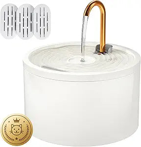 DOOOB Ceramic Cat Water Fountain, 2.1L/71oz Ceramic Cat Fountain, Automatic Ceramic Water Fountain for Cats, Pet Water Fountain with Ultra-Quiet Pump and 3 Filters & 3 Sponges (White)