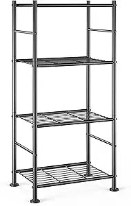 Sakugi Storage Shelves - 4 Tier Shelf Organizer, Sturdy Metal Garage Shelving with Adjustable Leveling Feet, Space-Saving Shelves Organizer for Pantry, Laundry, Kitchen (18" x 12" x 44", Black)