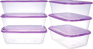 KIGI Plastic Food Containers with Snap-on Lids, Pack of 6 (5.4 Cup)