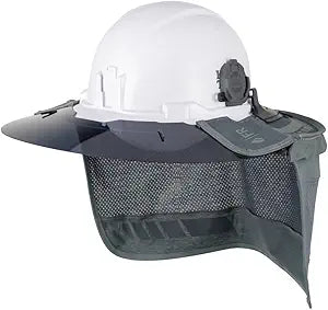 Klein Tools FR03011 Flame-Resistant Full Brim Sombrero with Tinted Lens Outdoor Sun Hat with Neck Shade, Hard Hat Accessory, 50-Plus UPF Protection, Fire Resistant Fabric, Universal Attachments