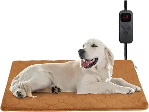 Pet Heating Pad for Cats & Dogs Indoor Outdoor, Warming Cat Heating Pad with Chew Resistant Cord, Adjustable Temperature and Time, Heated Pet Bed Mat Waterproof for Cats Dogs (Coffee, 15.7'' 27.6'')