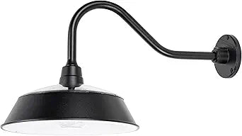 Gama Sonic Solar Barn Light for Outdoors with 14.5 Metal Dome Lamp, Bright 250-Lumen LED, Wall-Mount Gooseneck, Dusk-to-Dawn, Warm White 2700K, Aluminum, Integrated Solar Panels, Waterproof (Black)