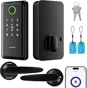 Keypad Door Lock with Handle, Electronic Digital Keypad Deadbolt with App, Keyless Entry Fingerprint Lock Auto Lock & One Touch Locking, Front Smart Door Handle Sets