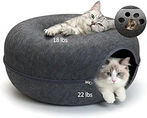 Peekaboo Cat Tunnel with Cute Paw Window, Large Indoor Donut Cat Cave for Play & Nap, Random Zipper Color (White/Charcoal Gray), Scratch-Resistant & Hand-Washable, Dark Gray