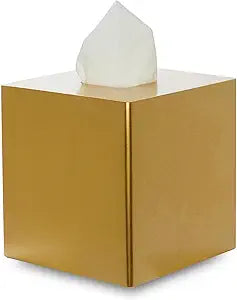 Yew Design Gold Square Tissue Box Cover, Decorative Tissue Box Dispenser for Bathroom, Parlors, Office, Bedroom Dresser, Vanity Countertop, Nightstand, Car, and Desk