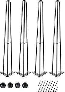 4 Pack 28 Inch Hairpin Table Legs, Heavy Duty Industrial Metal Furniture Legs 1300LBS Load Capacity, Black Anti-Rust Desk Legs withFloorProtectorsforCoffeeTable DiningTable Nightstand Bench Dresser