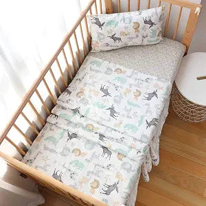 3Pcs Cotton Toddler Sheet Set Flat Sheet Fitted Sheet Pillowcase