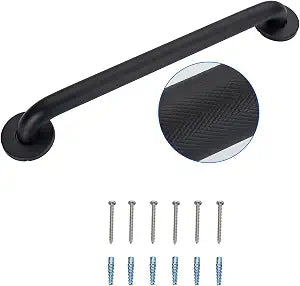 Anti-Slip Shower Grab Bar for Seniors Disabled,Bathroom Safety Bars for Wall Mount,High Load Capacity Toilet Grab Bars,Water-Resistant Shower Safety Bars for Elderly (Black Knurled, 16-inch Grab Bar)