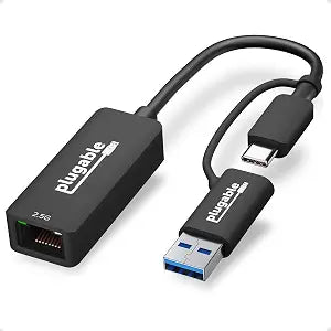 Plugable 2.5G USB-C and USB to Ethernet Adapter, USB-C to RJ45 2.5Gbps LAN