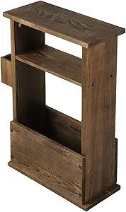 MyGift 24 Inch Tall Rustic Burnt Wood End Table with Remote Control Holder, Storage Shelf, and Magazine Rack, Wooden Narrow Living Room Couch Side Accent Furniture