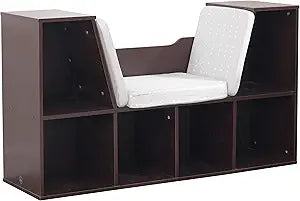 KidKraft Wooden Bookcase with Reading Nook, Six Shelves and Gray Cushion - Espresso