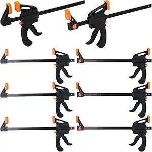 8 PCS 10 Inch Bar Clamps for Woodworking, Black E-Z Hold Woodworking Bar Clamps Set, One-Handed Quick F Clamps, F Clamps Set for Carpenters & Woodworkers Tools