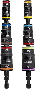 Klein Tools 32933KIT SAE and Metric Impact-Rated Socket Set, 6 Flip Sockets with 12 Hex Driver Sizes, 1/4-Inch Bit Holder, Two Impact-Rated 5-Inch Shafts